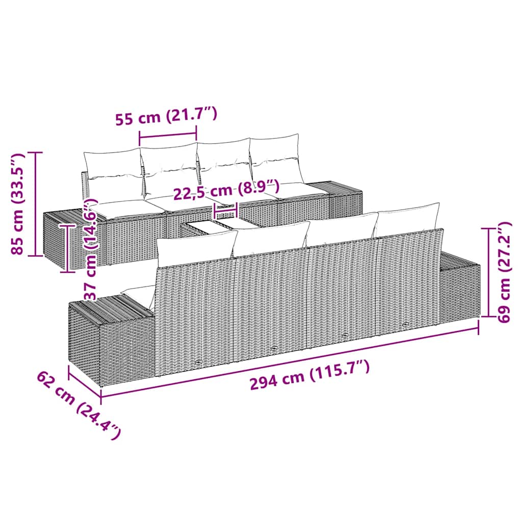 Garden Sofa Set with Cushion 8 pcs Grey Poly Rattan