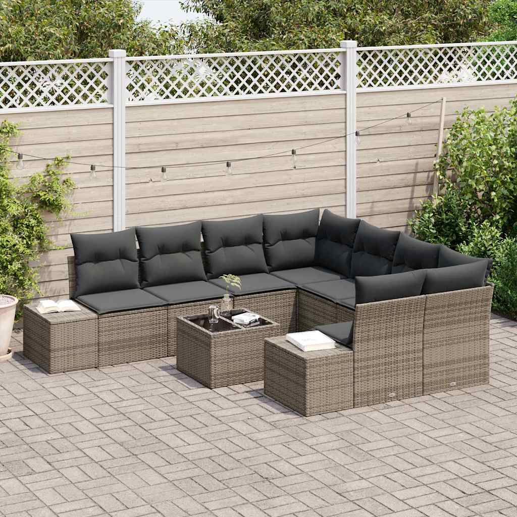 Garden Sofa Set with Cushion 9 pcs Grey Poly Rattan