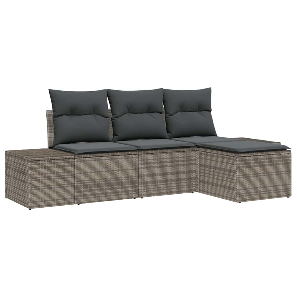 Garden Sofa Set with Cushion 4 pcs Grey Poly Rattan