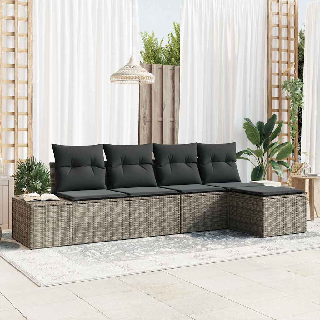 Garden Sofa Set with Cushion 5 pcs Grey Poly Rattan