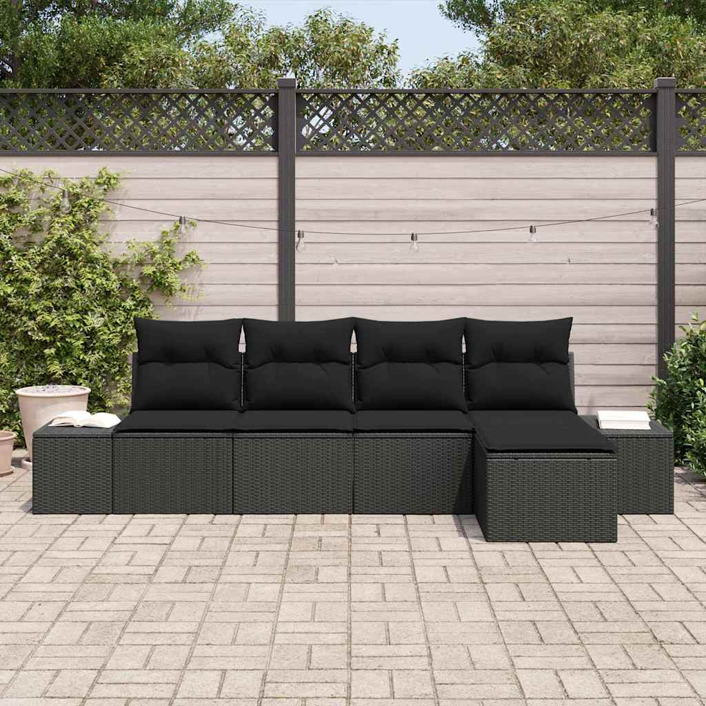 Garden Sofa Set with Cushion 5 pcs Black Poly Rattan