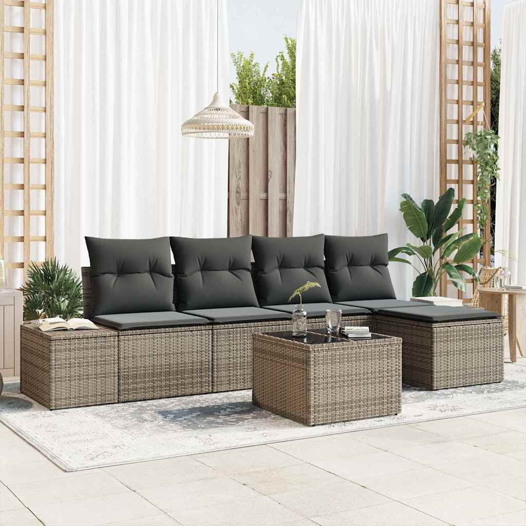 Garden Sofa Set with Cushion 5 pcs Light Grey Poly Rattan