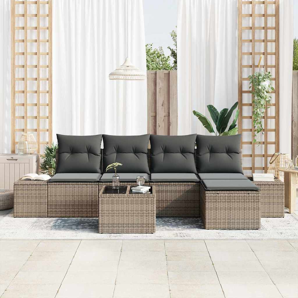 Garden Sofa Set with Cushion 5 pcs Light Grey Poly Rattan