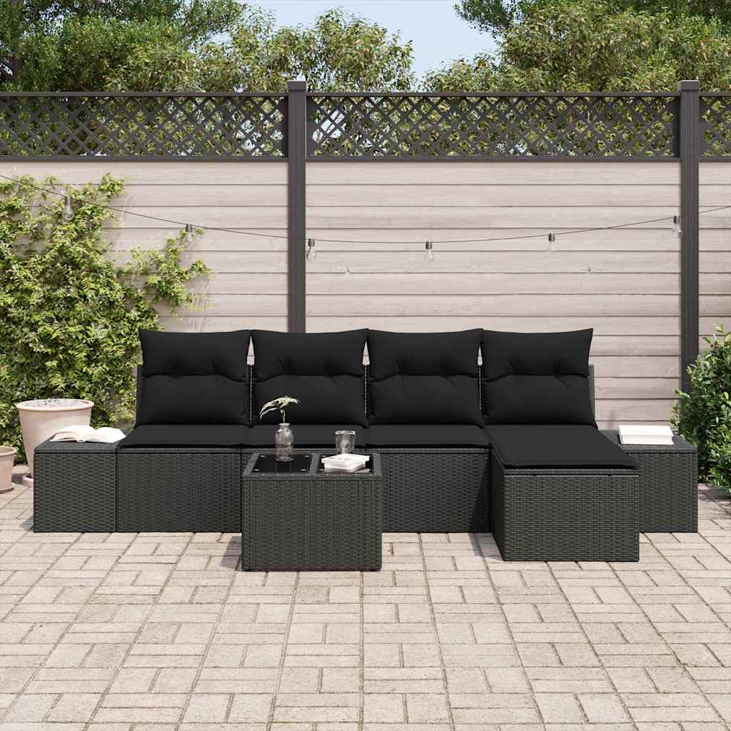 Garden Sofa Set with Cushion 5 pcs Black Poly Rattan