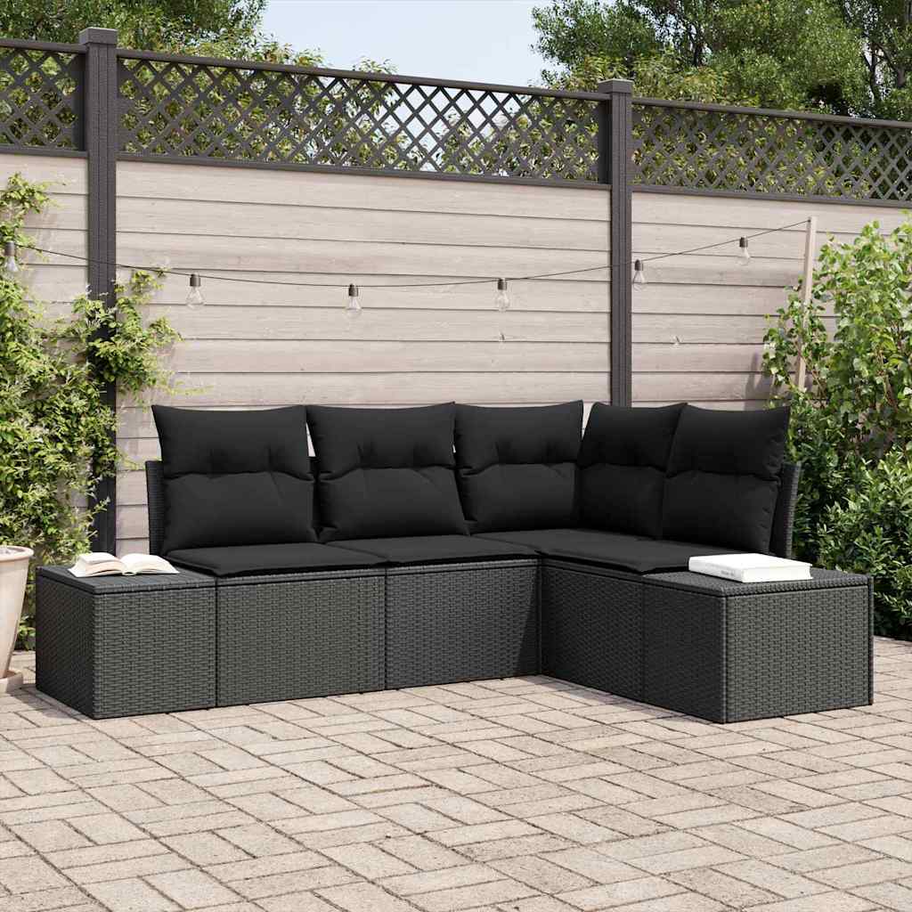 Garden Sofa Set with Cushion 4 pcs Black Poly Rattan