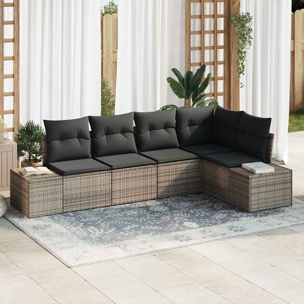 Garden Sofa Set with Cushion 5 pcs Grey Poly Rattan