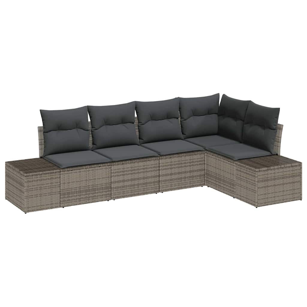 Garden Sofa Set with Cushion 5 pcs Grey Poly Rattan
