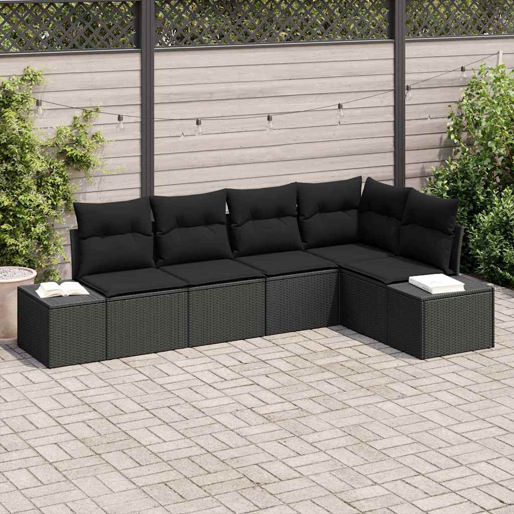 Garden Sofa Set with Cushion 5 pcs Black Poly Rattan