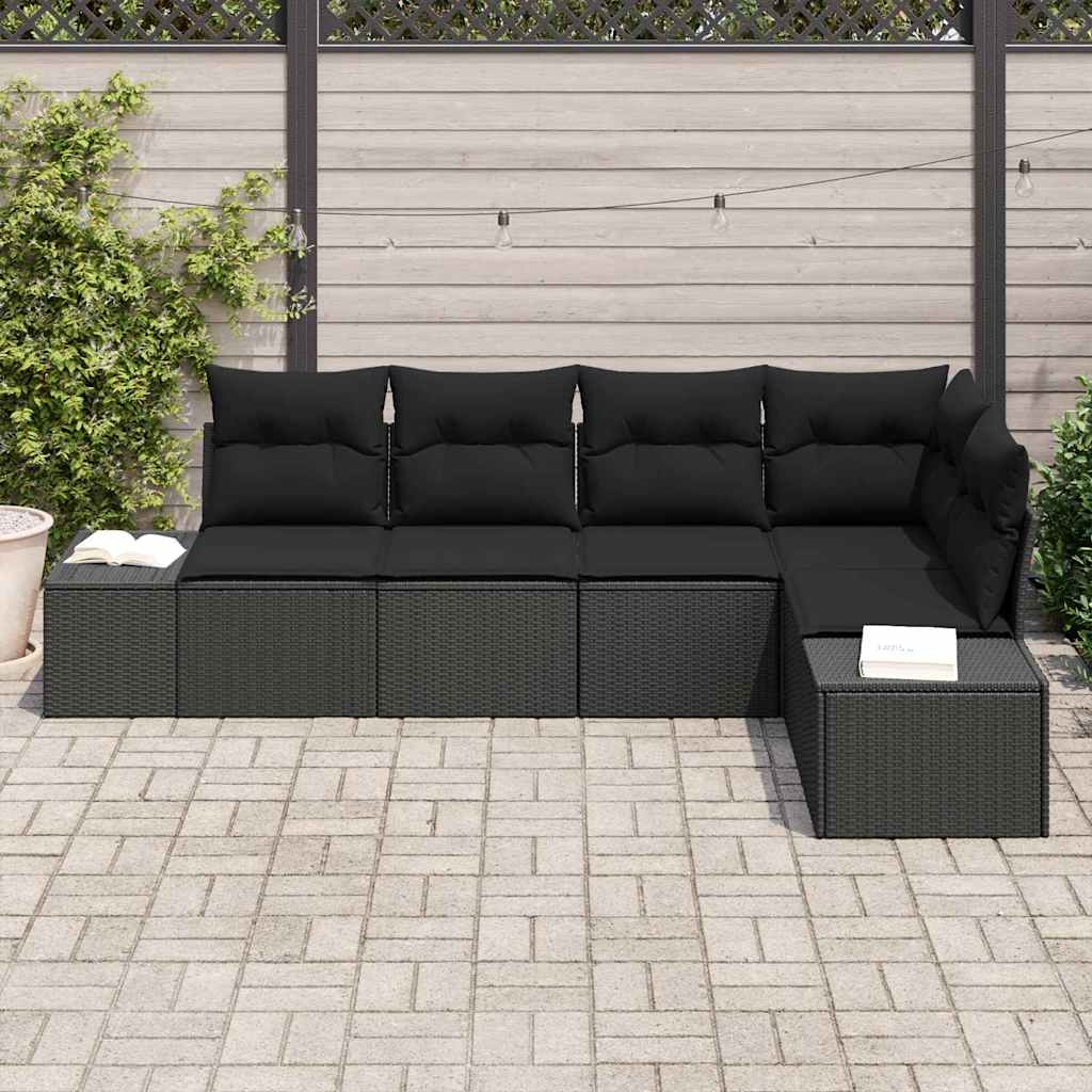 Garden Sofa Set with Cushion 5 pcs Black Poly Rattan