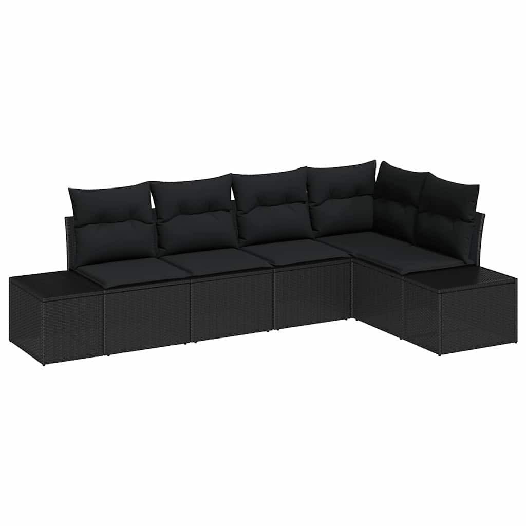 Garden Sofa Set with Cushion 5 pcs Black Poly Rattan