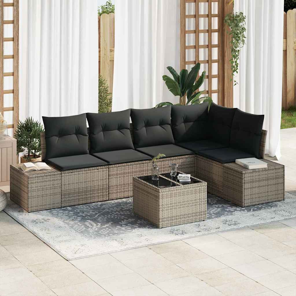 Garden Sofa Set with Cushion 6 pcs Light Grey Poly Rattan