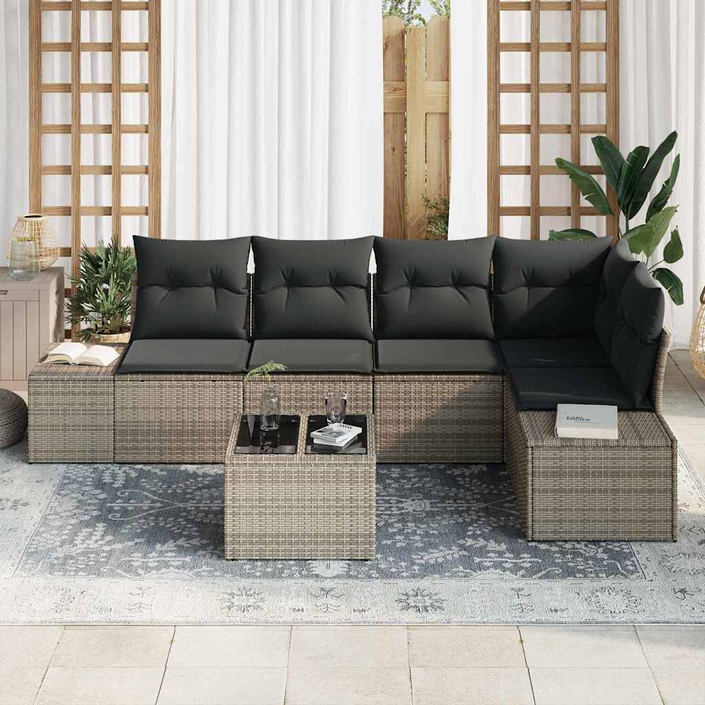 Garden Sofa Set with Cushion 6 pcs Light Grey Poly Rattan