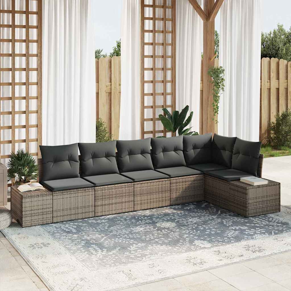 Garden Sofa Set with Cushion 6 pcs Grey Poly Rattan