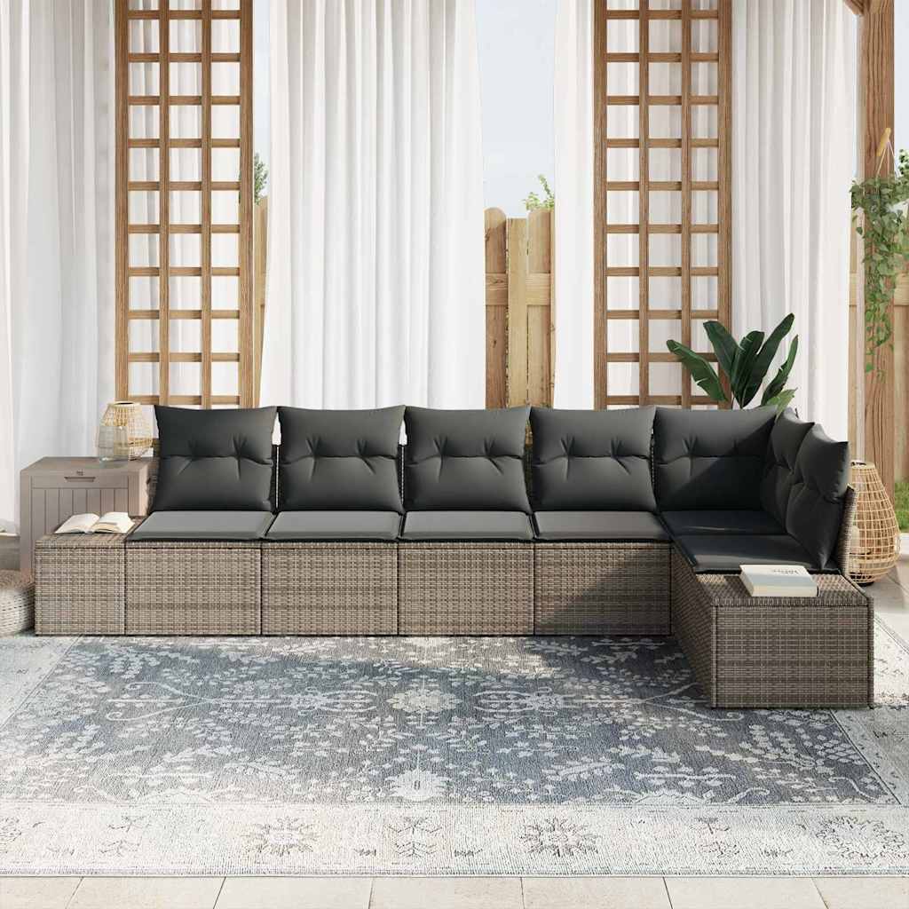 Garden Sofa Set with Cushion 6 pcs Grey Poly Rattan