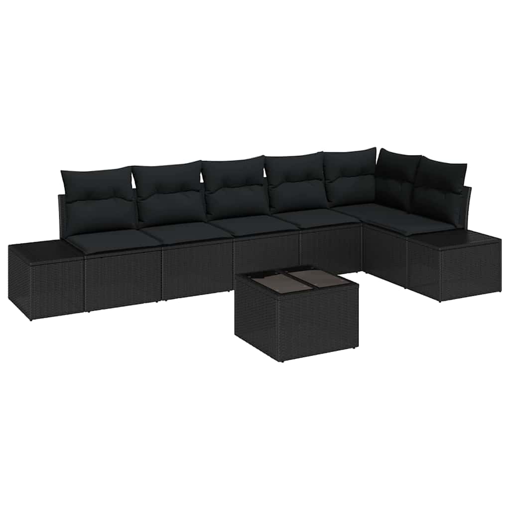 Garden Sofa Set with Cushion 7 pcs Black Poly Rattan