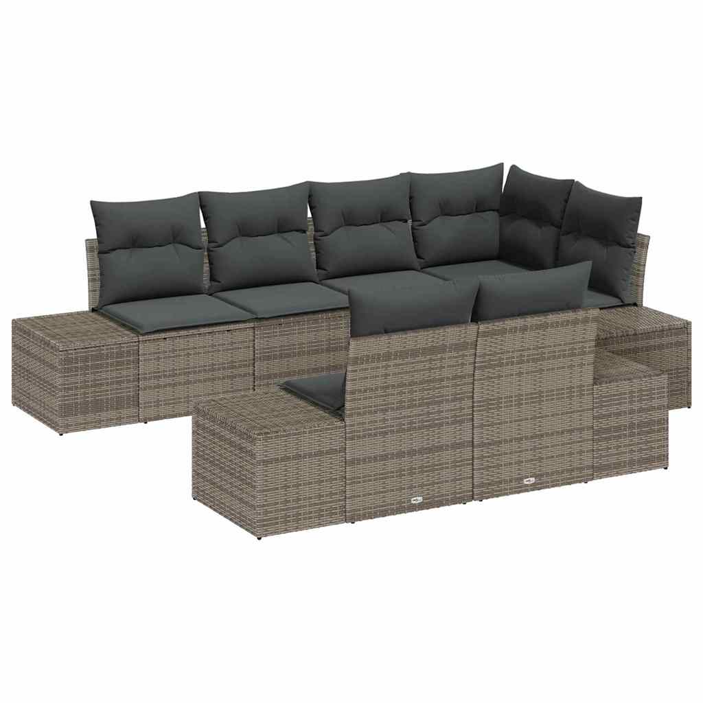 Garden Sofa Set 7 pcs Grey Poly Rattan and Powder-Coated Steel