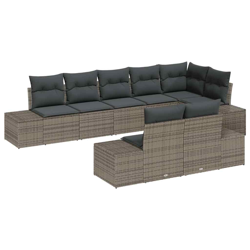 Garden Sofa Set with Cushion 8 pcs Grey Poly Rattan