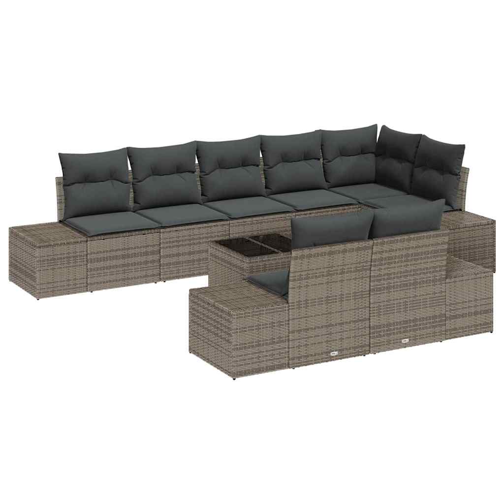 Garden Sofa Set with Cushion 9 pcs Grey Poly Rattan