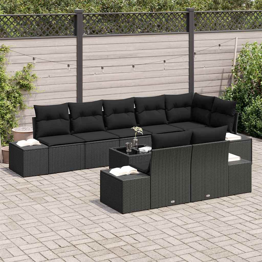 Garden Sofa Set with Cushion 9 pcs Black Poly Rattan