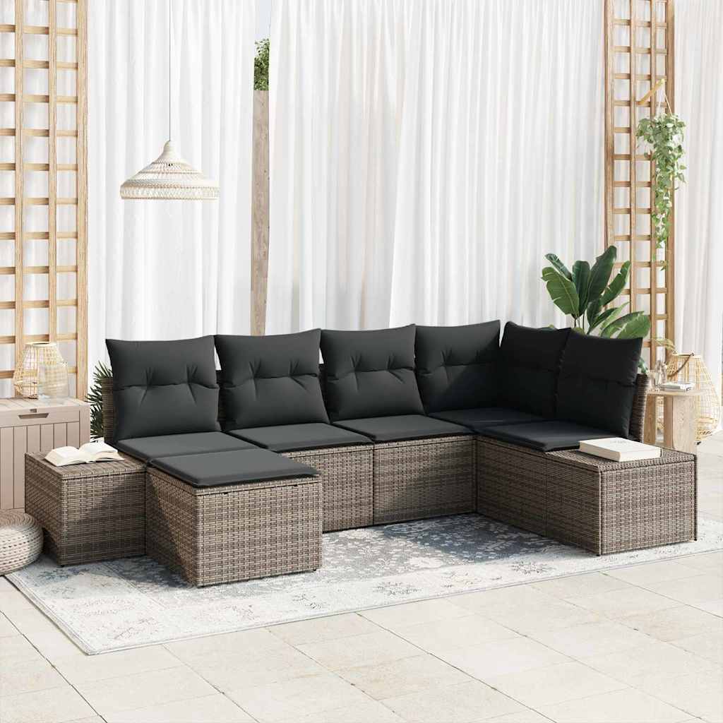 Garden Sofa Set with Cushion 6 pcs Grey Poly Rattan