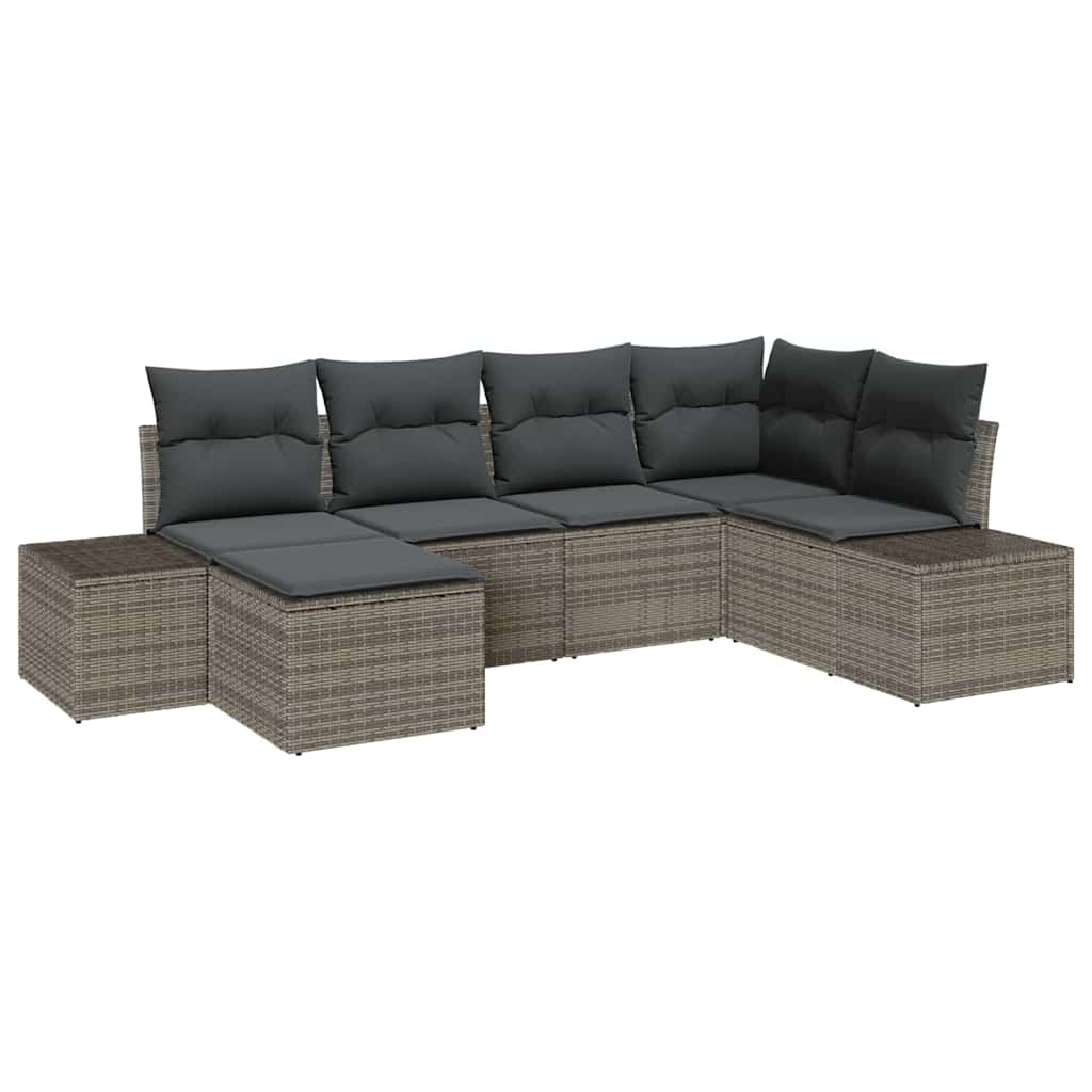 Garden Sofa Set with Cushion 6 pcs Grey Poly Rattan