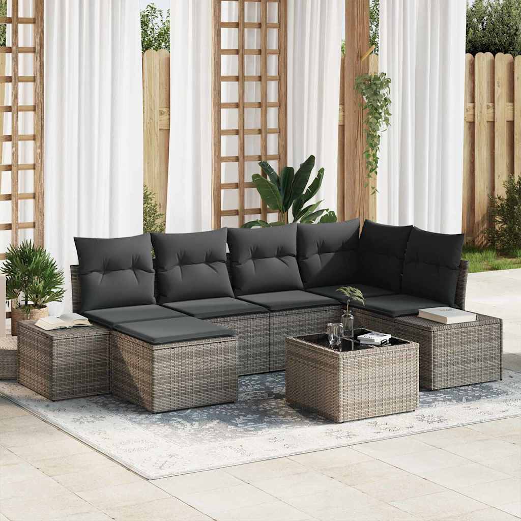 Garden Sofa Set with Cushion 6 pcs Grey Poly Rattan