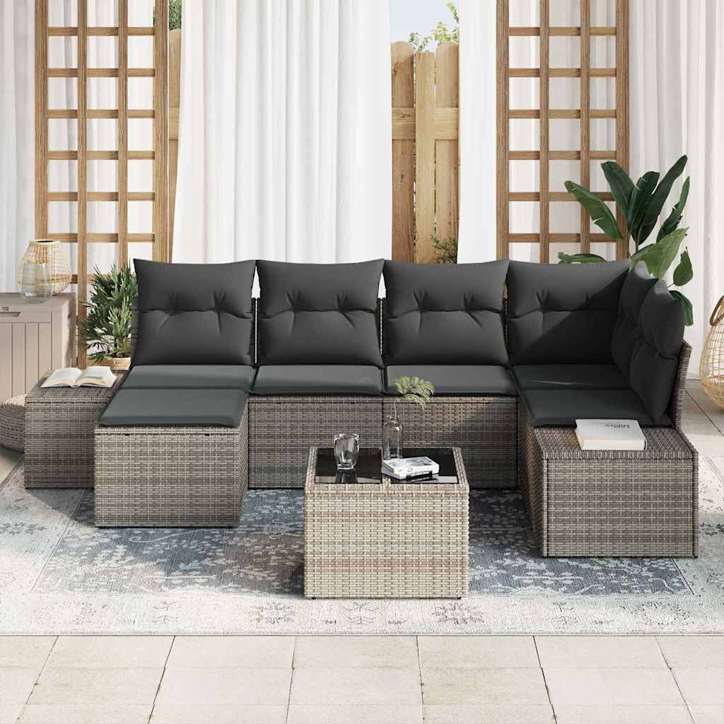 Garden Sofa Set with Cushion 6 pcs Grey Poly Rattan
