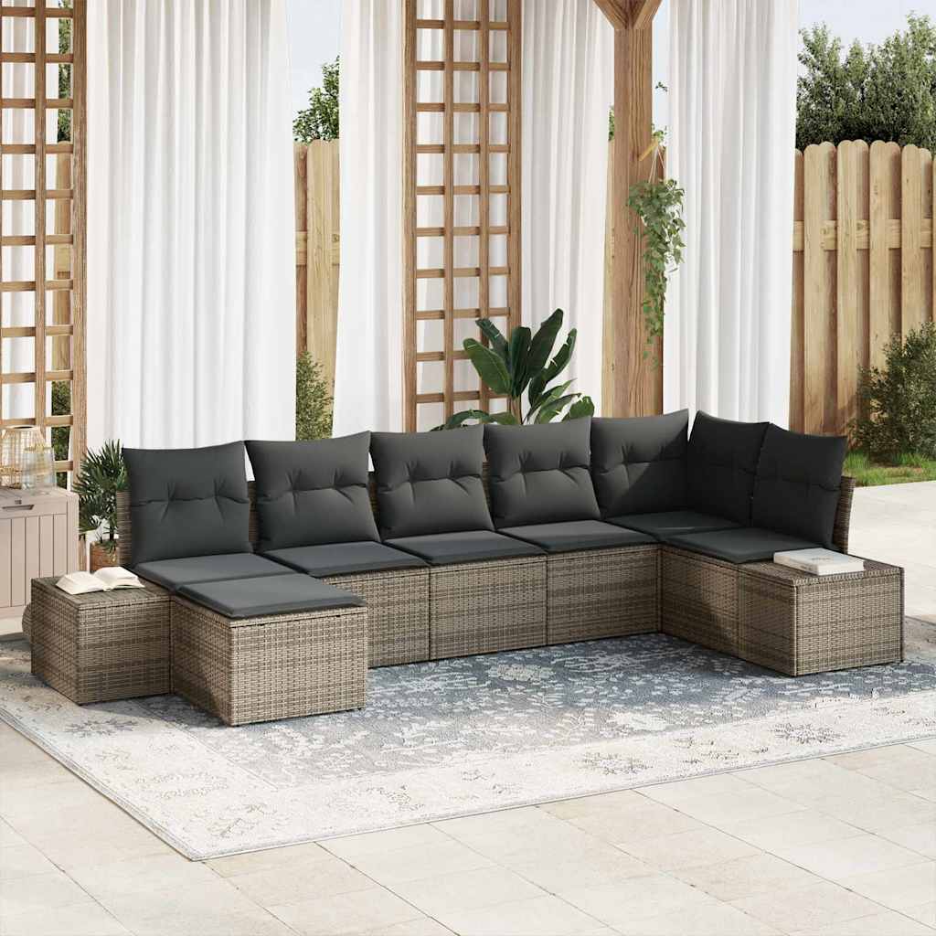 Garden Sofa Set with Cushion 7 pcs Grey Poly rattan