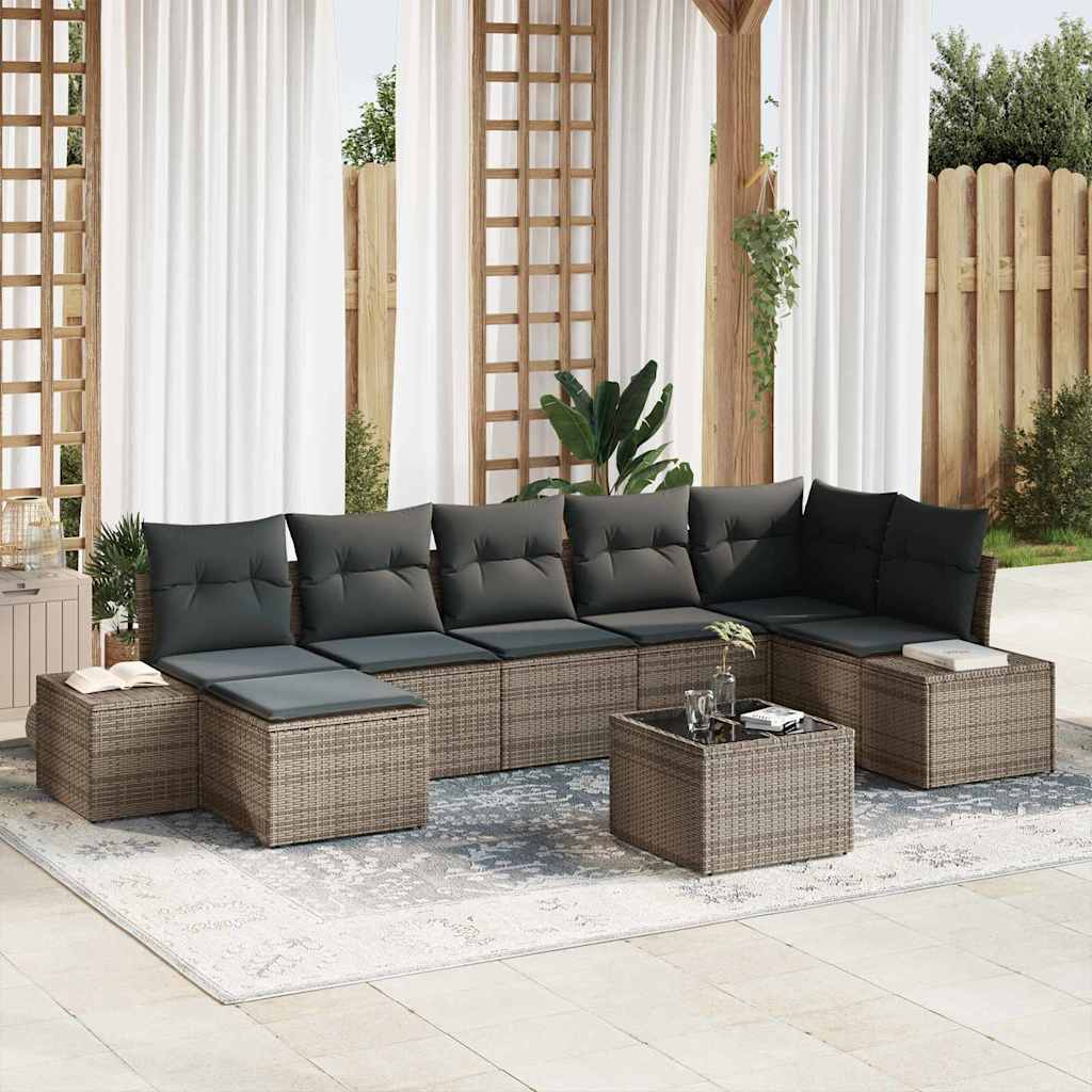Garden Sofa Set with Cushion 7 pcs Grey Poly Rattan