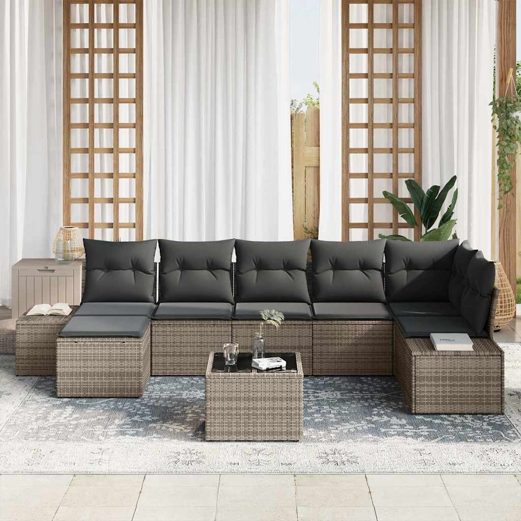 Garden Sofa Set with Cushion 7 pcs Grey Poly Rattan
