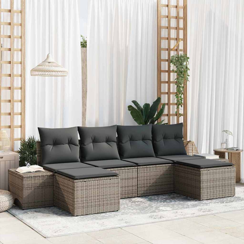 Garden Sofa Set with Cushion 4 pcs Grey Poly Rattan