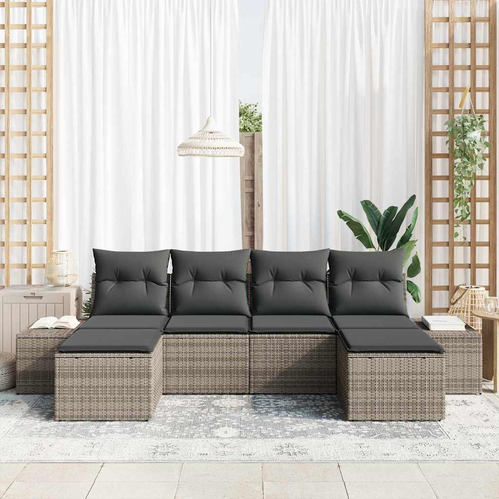 Garden Sofa Set with Cushion 4 pcs Grey Poly Rattan
