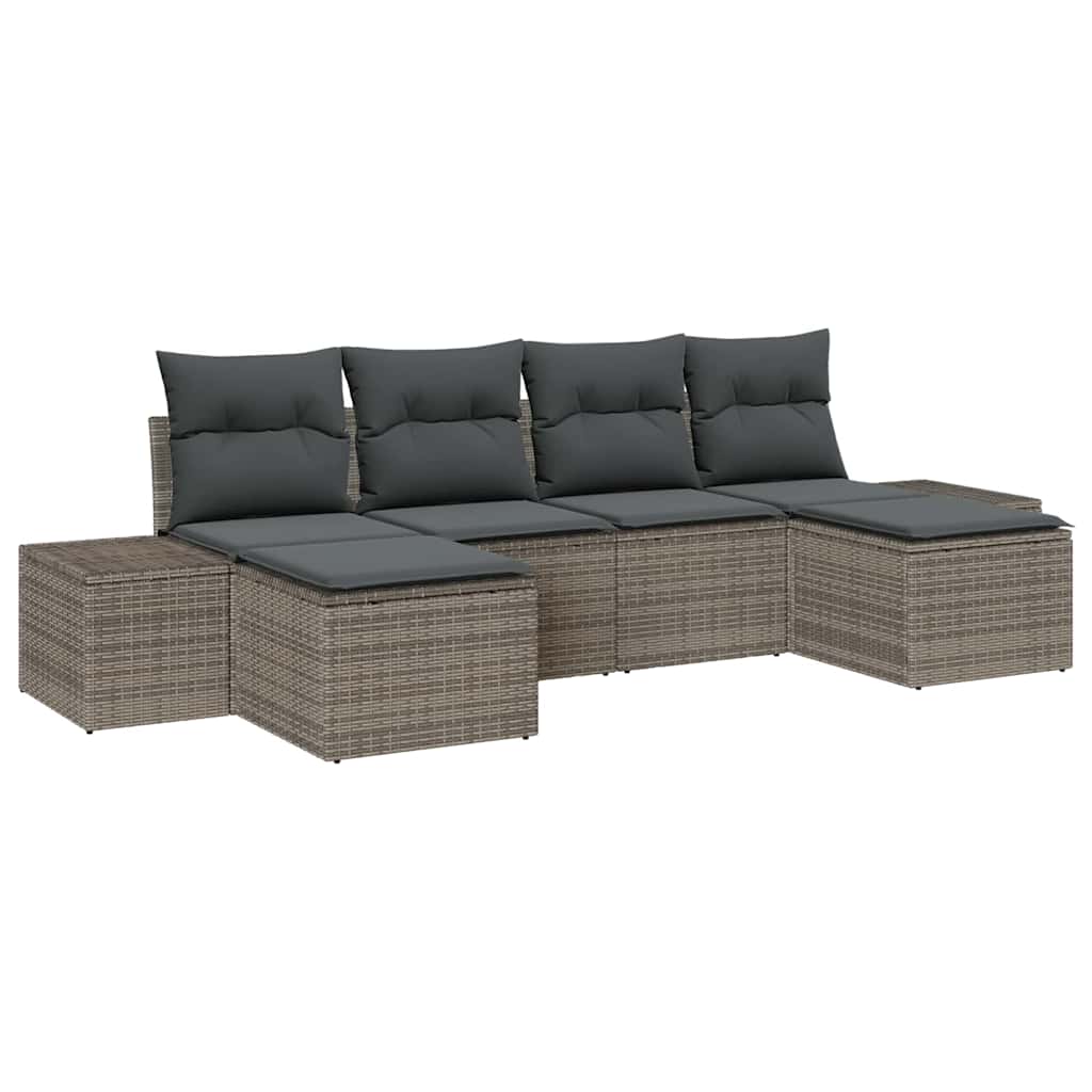 Garden Sofa Set with Cushion 4 pcs Grey Poly Rattan