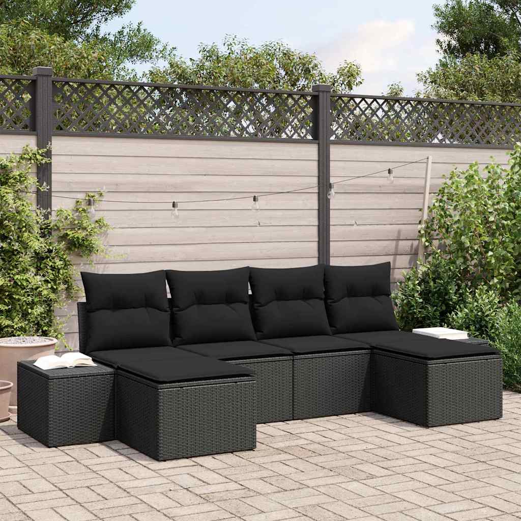 Garden Sofa Set with Cushion 4 pcs Black Poly Rattan