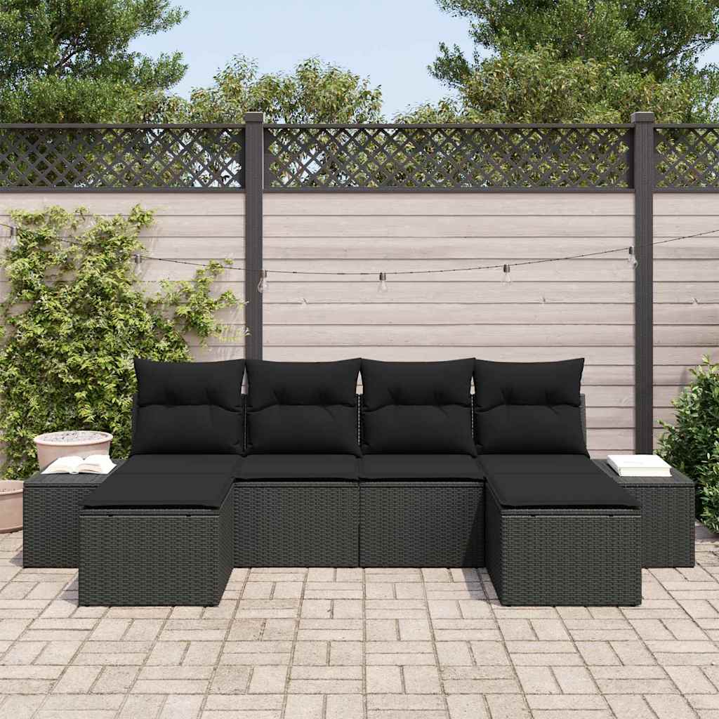 Garden Sofa Set with Cushion 4 pcs Black Poly Rattan