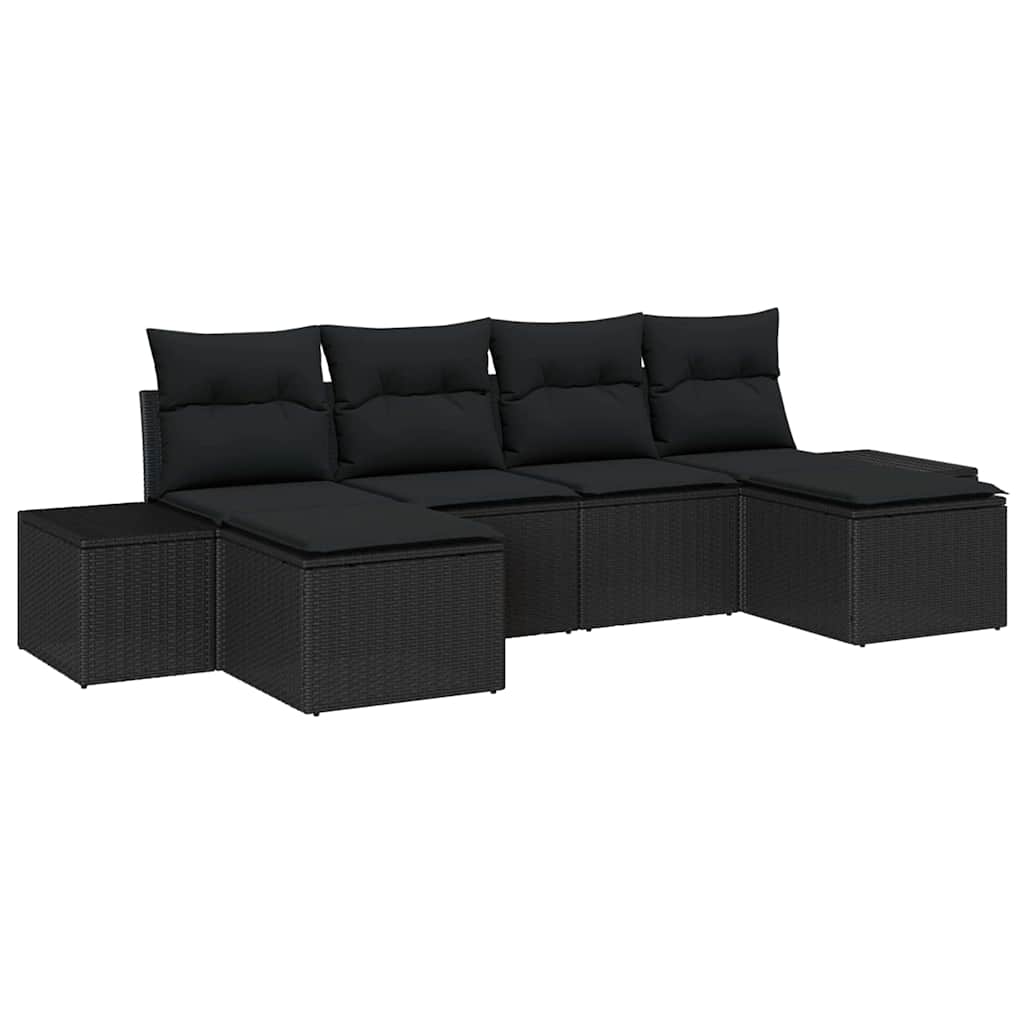 Garden Sofa Set with Cushion 4 pcs Black Poly Rattan