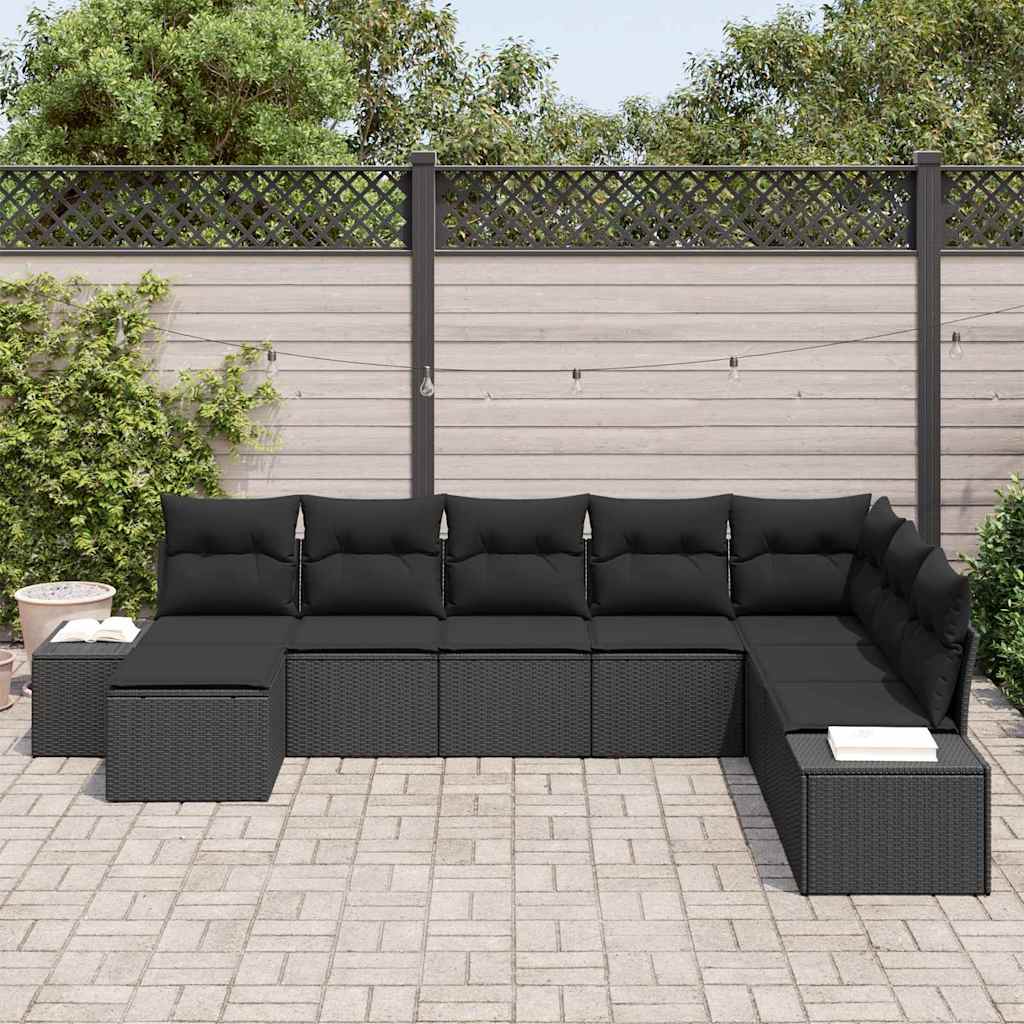 Garden Sofa Set with Cushion 8 pcs Black Poly Rattan