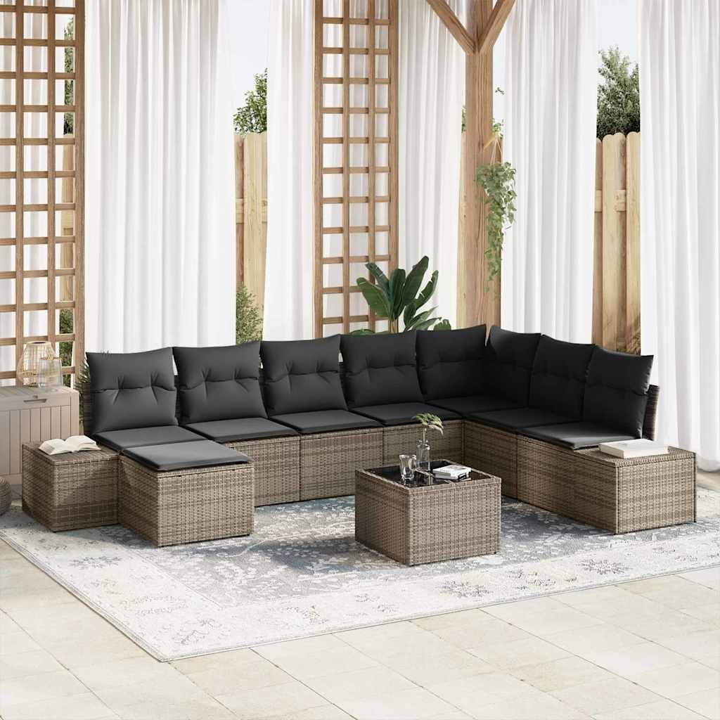 Garden Sofa Set with Cushion 8 pcs Grey Poly Rattan