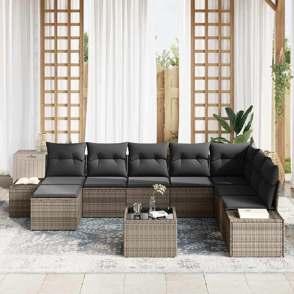 Garden Sofa Set with Cushion 8 pcs Grey Poly Rattan
