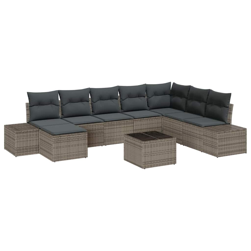Garden Sofa Set with Cushion 8 pcs Grey Poly Rattan