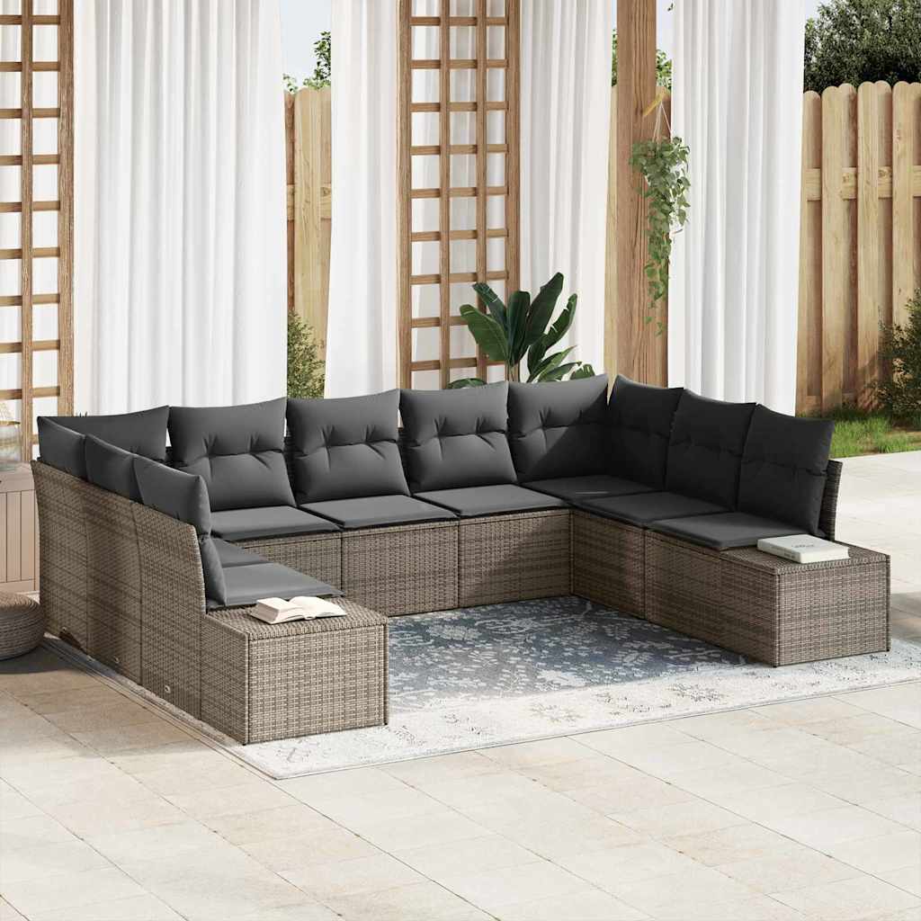Garden Sofa Set with Cushion 9 pcs Grey Poly Rattan