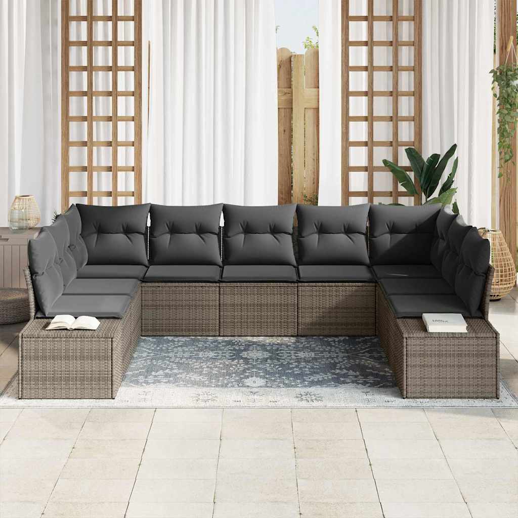 Garden Sofa Set with Cushion 9 pcs Grey Poly Rattan