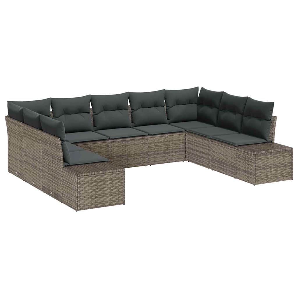 Garden Sofa Set with Cushion 9 pcs Grey Poly Rattan