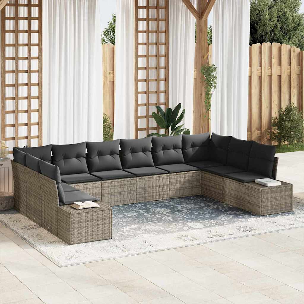 Garden Sofa Set with Cushion 10 pcs Grey Poly Rattan