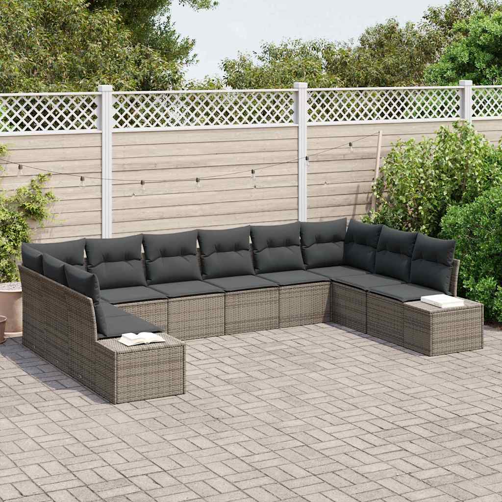 Garden Sofa Set with Cushion 10 pcs Grey Poly Rattan