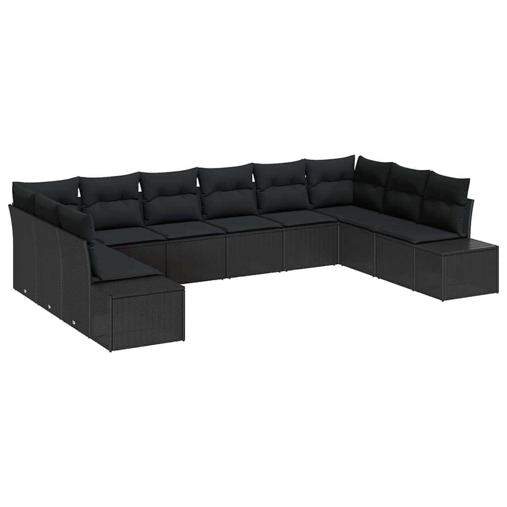 Garden Sofa Set with Cushion 10 pcs Black Poly Rattan