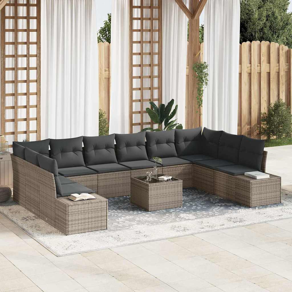 Garden Sofa Set with Cushion 11 pcs Grey Poly Rattan