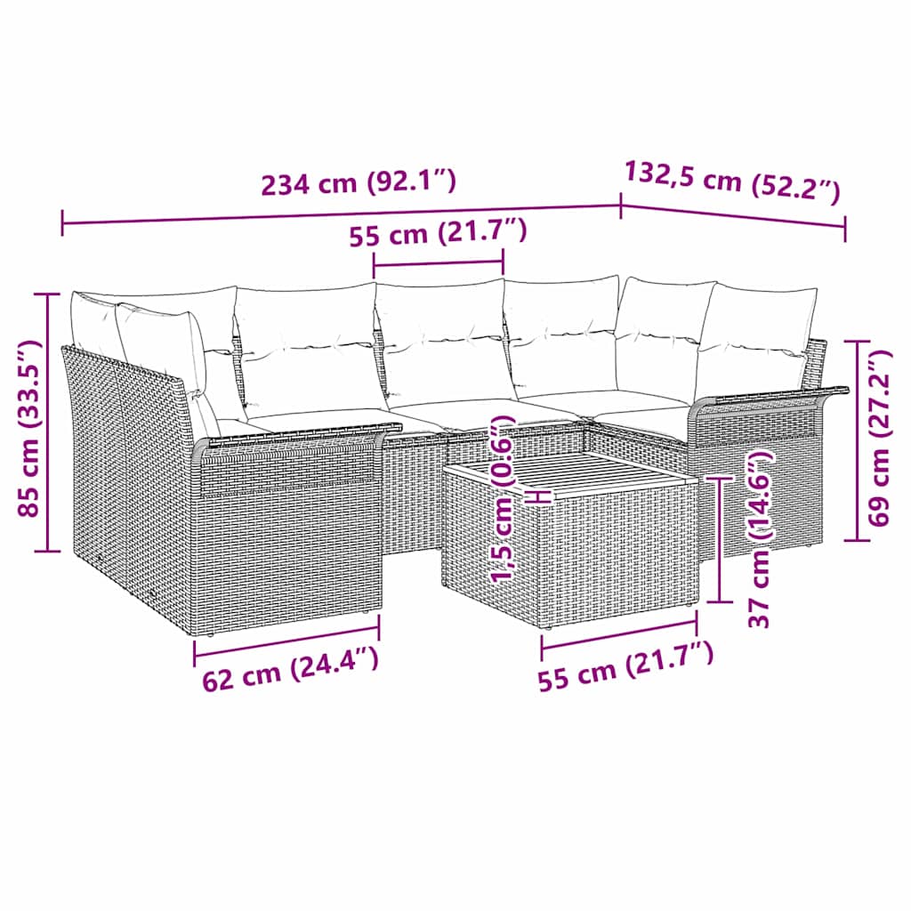 Garden Sofa Set with Cushion with Storage Manual 7 pcs Black