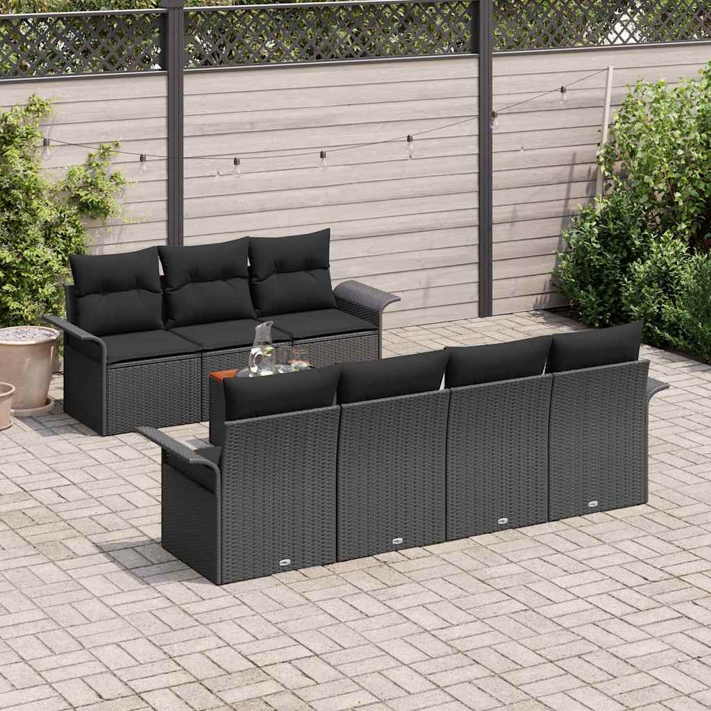 Garden Sofa Set 8 pcs 7-Seater Black Poly Rattan