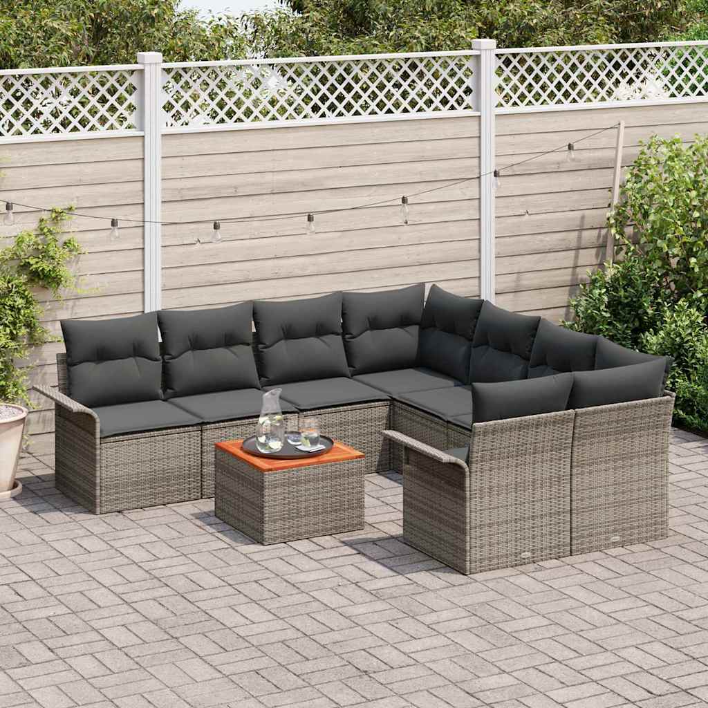 Garden Sofa Set with Storage 9 pcs Grey Poly Rattan